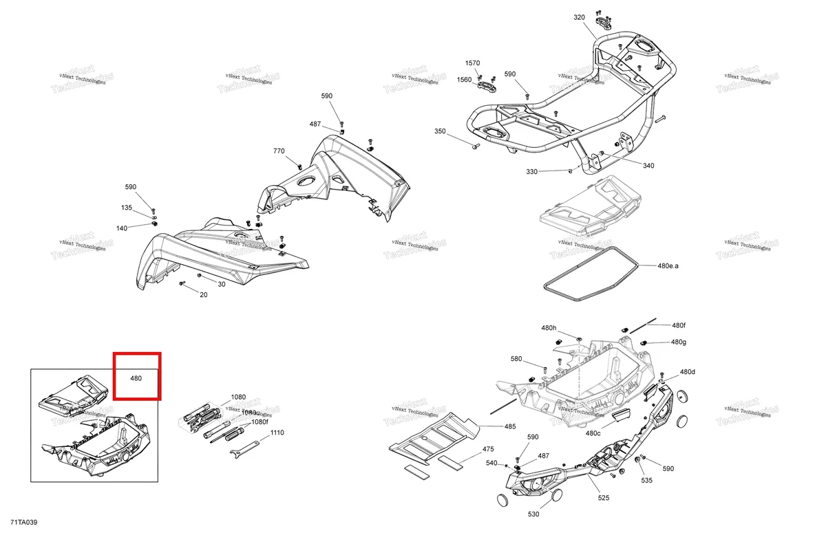 Деталь 715007980 на схеме узла 2021 Can-Am Outlander 450 EFI - STD DPS Mossy Oak Edition Body - Rear Section