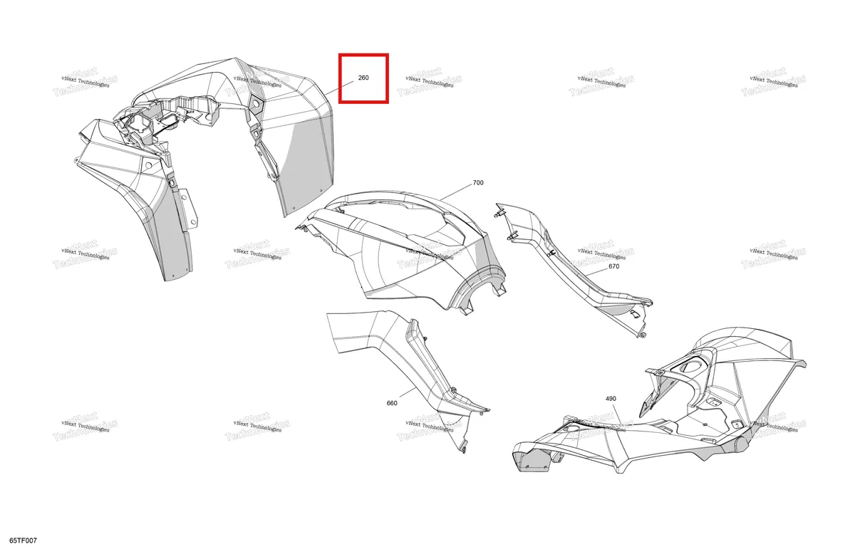 Деталь 715009009 на схеме узла 2026 Can-Am RENEGADE - 4X4 - XXC - 1000R EFI - 5VTB - Catalyst Gray Body - Fender Kit