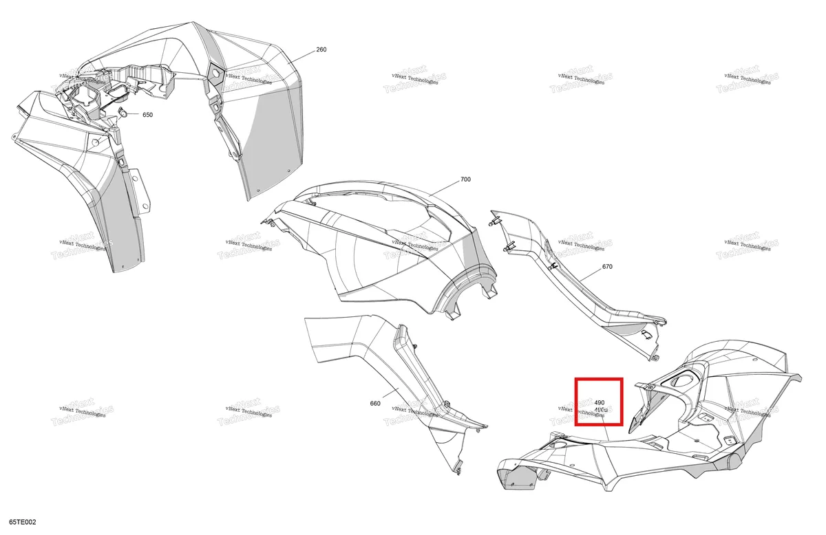 Деталь 715009020 на схеме узла 2025 Can-Am RENEGADE - 4X4 - XMR - 650 EFI - 5TSB - Catalyst Gray Body - Fender Kit