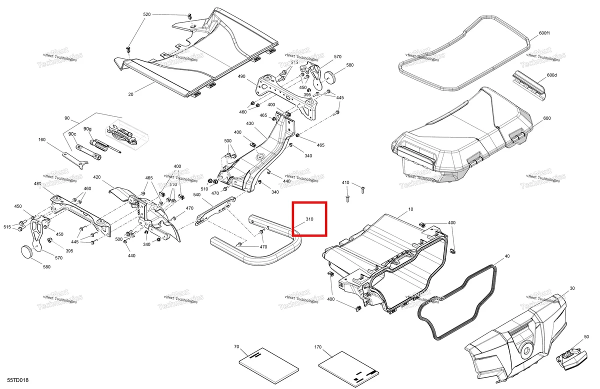 Деталь 715009052 на схеме узла 2024 Can-Am Outlander 1000R EFI 4X4 - 5KRB - X MR Package - Hyper Silver Body - Front Storage Tray