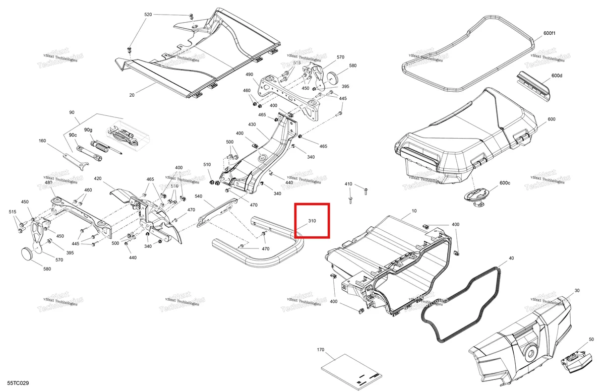 Деталь 715009056 на схеме узла 2023 Can-Am Outlander 1000R EFI - XMR - CE Body - Front Storage Tray