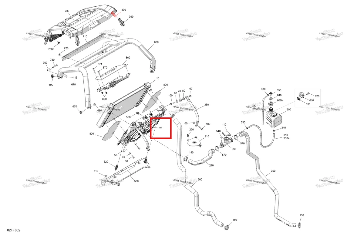 Деталь 715009561 (Охлаждения вентилятор Can-Am Outlander 4x4 DPS 700 (2025) (715009561)) на схеме узла 2026 Can-Am OUTLANDER - 4X4 - XMR - 700 - 1STA - Dark Wildland Camo Engine - Cooling