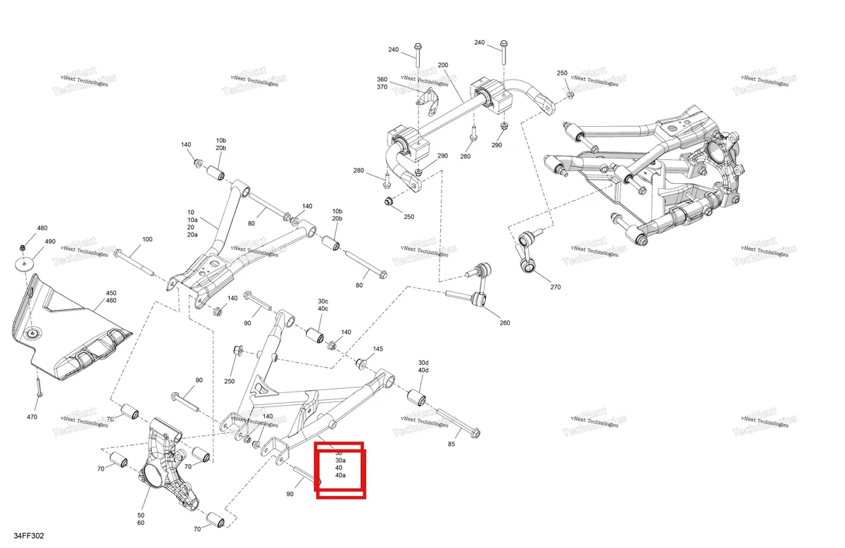 Деталь 715010408 (Правый нижний подвески рычаг в сборе включает 40 to 40 d Can-Am Outlander 4x4 XT 1000R (2025) (715010408)) на схеме узла 2026 Can-Am OUTLANDER - 4X4 - BACKCOUNTRY - 1000R - 4NTE - Dark Camo Suspension - Rear Components