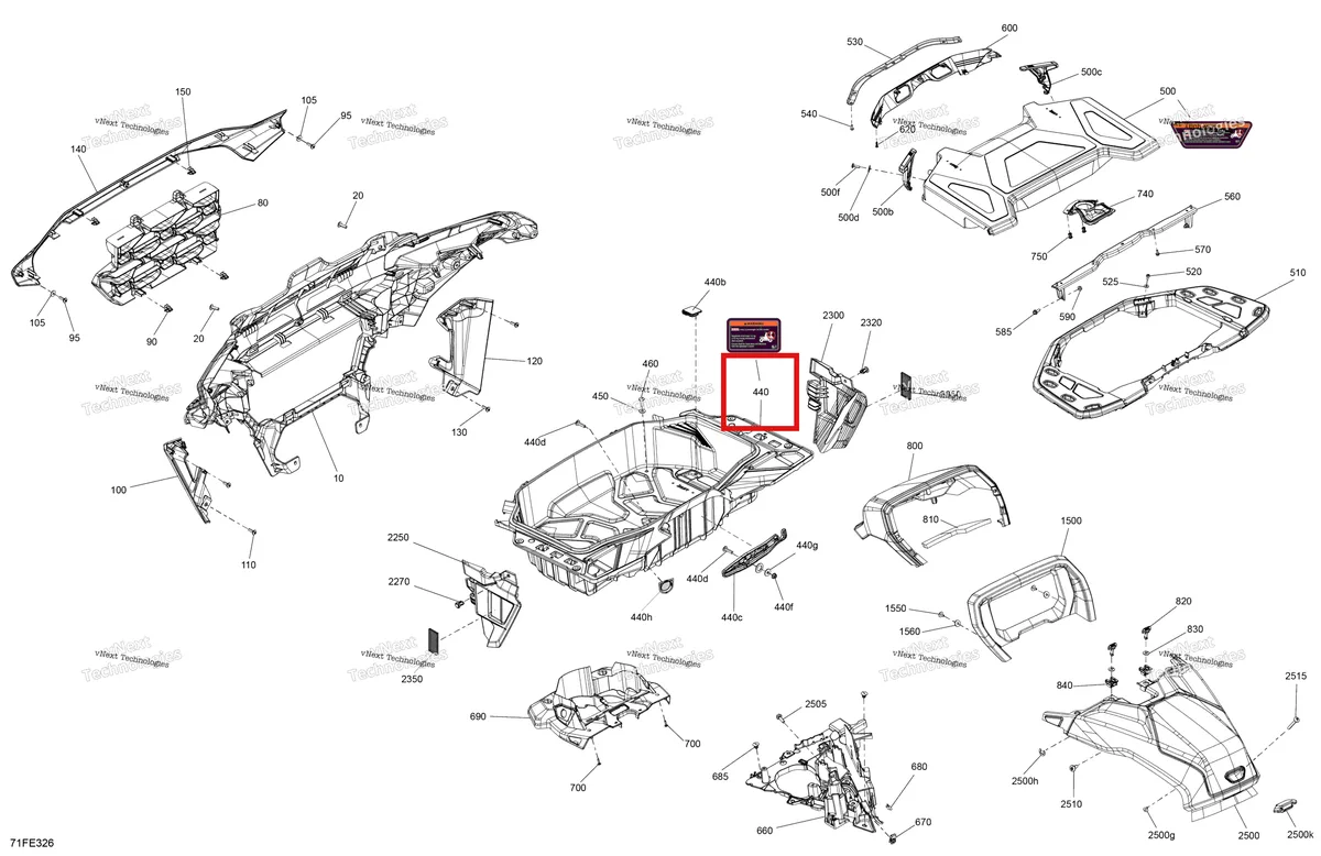 Деталь 715010523 (Передний багажный ящик комплект Can-Am Outlander 4x4 XT 1000R (2025) (715010523)) на схеме узла 2025 Can-Am OUTLANDER - 4X4 - XT - 1000R - 4FSL - Widland Camo Body - Front Section