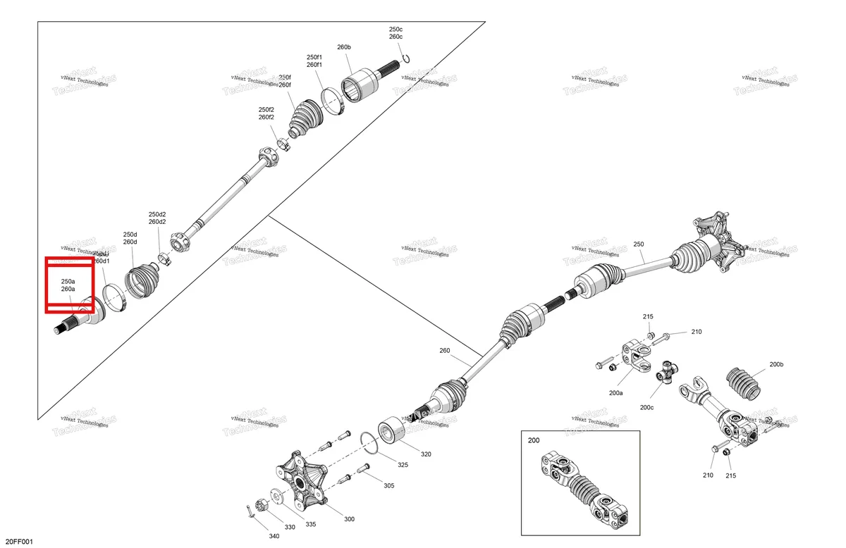 Деталь 715500453 (JOINT CV FIX Can-Am Outlander 4x4 DPS 700 (2025) (715500453)) на схеме узла 2026 Can-Am OUTLANDER - 4X4 - XT - 700 - 1GTB - CALI - Scandi Blue Drive - Front - Common Parts