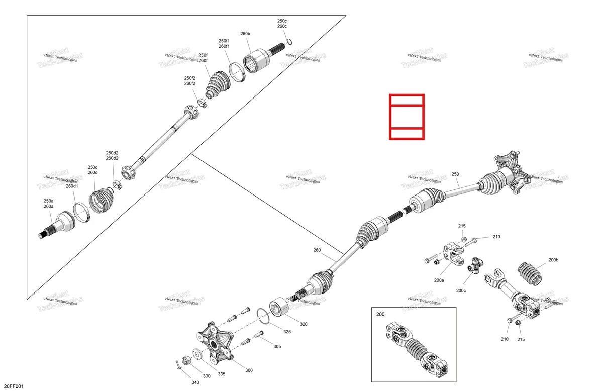 Деталь 715500457 (Шрус пыльник комплект включает 250 f to 250 f2 Can-Am Outlander 4x4 DPS 700 (2025) (715500457)) на схеме узла 2026 Can-Am OUTLANDER - 4X4 - DPS - 500 - 1BTA - CALI - Granite Grey Drive - Front - Common Parts