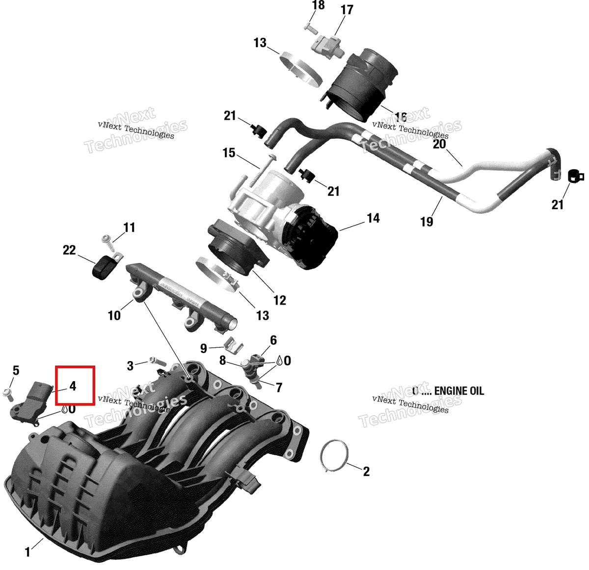 Деталь 715900392 на схеме узла 2022 Ski-Doo EXPEDITION LE 900 ACE TURBO Rotax - Air Intake Manifold And Throttle Body