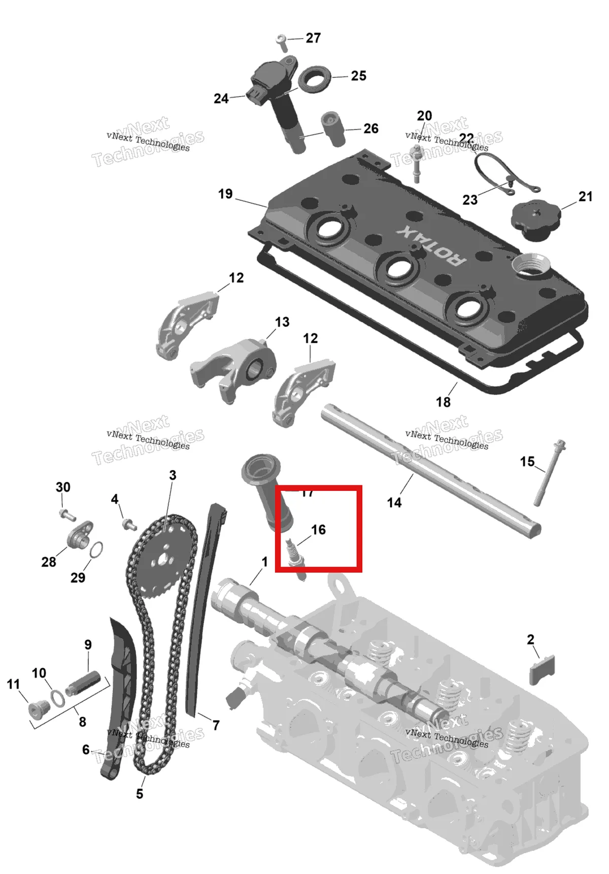 Деталь 715900642 на схеме узла 2026 Sea-Doo WAKE - 170 - BASE - 35TA - Northern Lichen - Audio Rotax - Valve Train