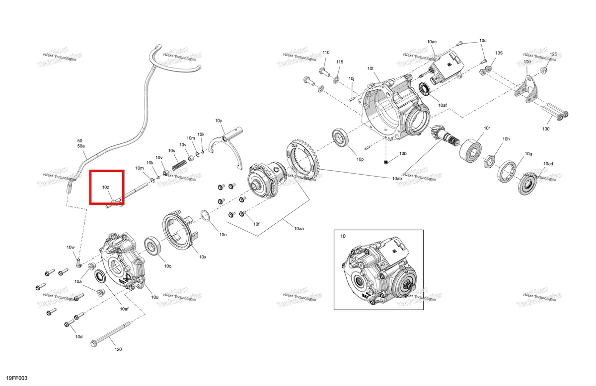 Деталь 715900728 (Переключения рейлинг Can-Am Outlander 4x4 XT 1000R (2025) (715900728)) на схеме узла 2026 Can-Am OUTLANDER - 4X4 - STD - 700 - 1CTC - Legion Red Drive - Front - Differential Parts