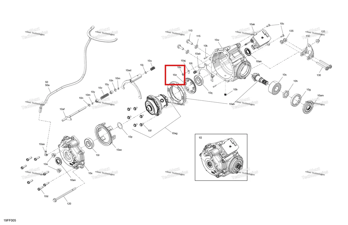 Деталь 715900806 (Dog замок Can-Am Outlander 4x4 XT 1000R (2025) (715900806)) на схеме узла 2026 Can-Am OUTLANDER - 4X4 - XMR - 700 - 1STA - Dark Wildland Camo Drive - Front - Differential Parts