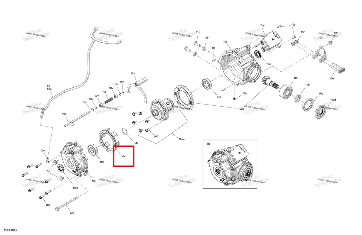 Деталь 715900819 (Коронная шестерня разъём Can-Am Outlander 4x4 XT 1000R (2025) (715900819)) на схеме узла 2026 Can-Am OUTLANDER - 4X4 - STD - 700 - 1CTC - Legion Red Drive - Front - Differential Parts