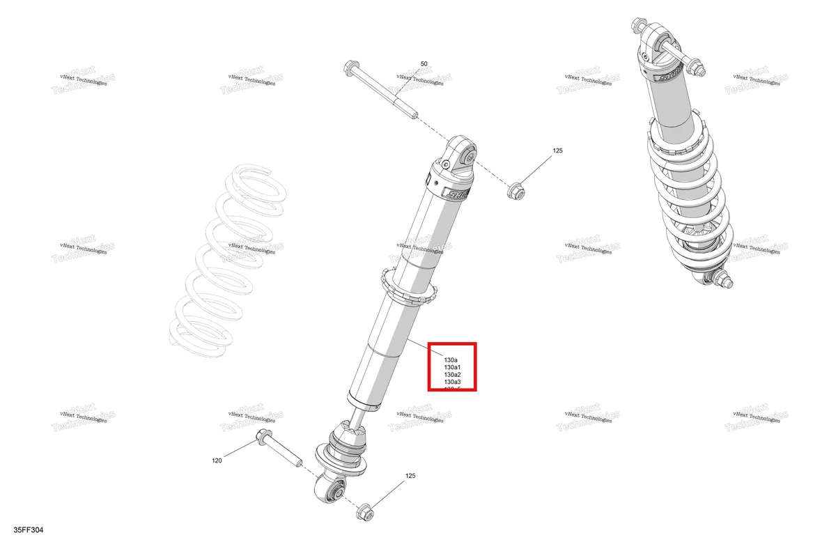 Деталь 715900961 на схеме узла 2026 Can-Am OUTLANDER - 4X4 - XMR - 1000R - 4LTD - Loft Green Satin Suspension - Front Shocks