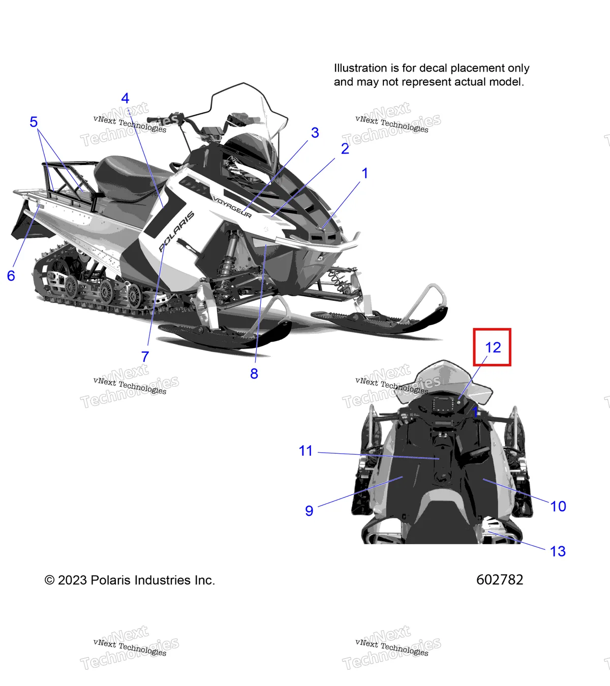 Деталь 7175999 (Наклейка IGNITION Polaris 800 AXYS Pro RMK LE 155 (2017) (7175999)) на схеме узла Body, Decal
