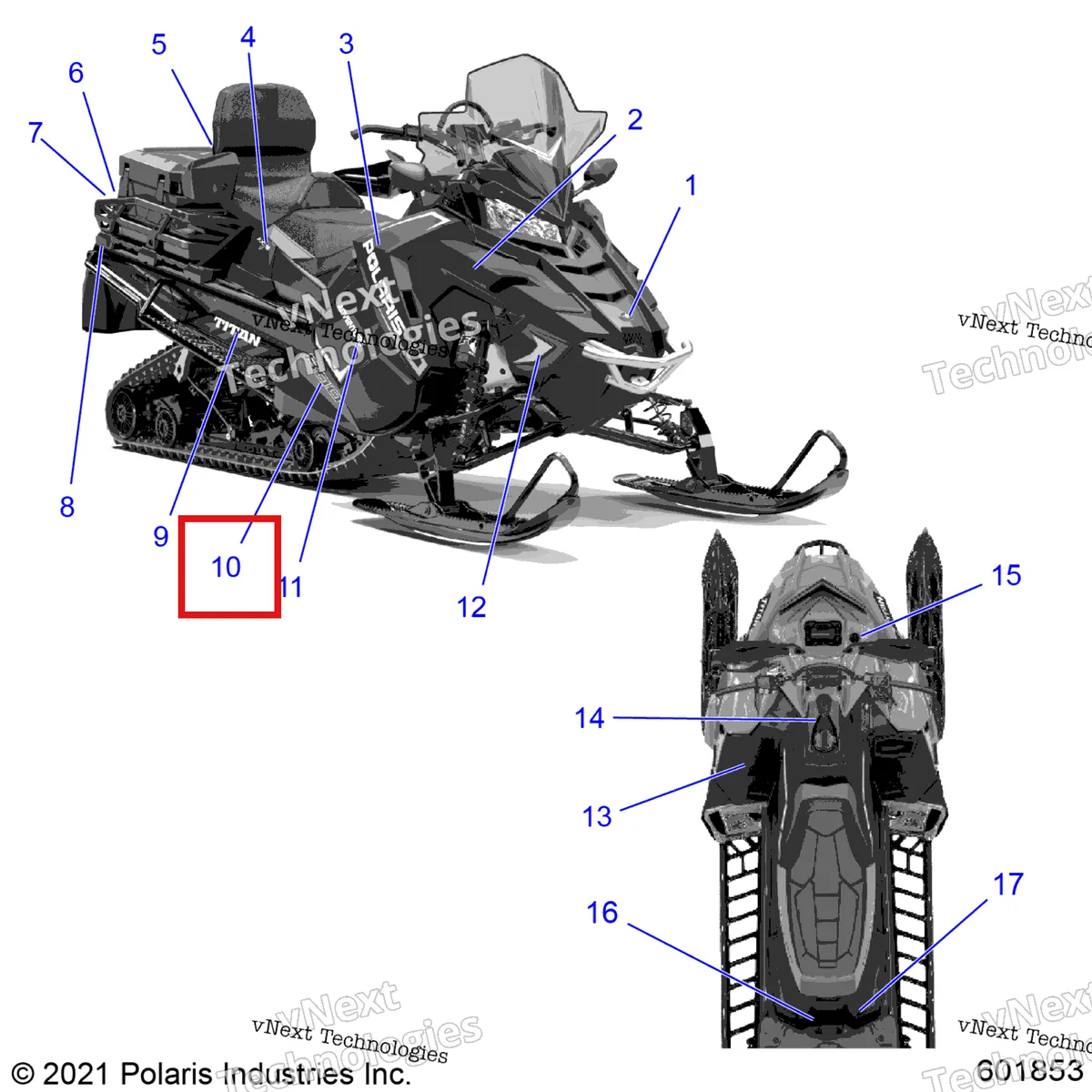 Деталь 7181781 (Наклейка крыло 800 правый Polaris 800 AXYS Pro RMK LE 155 (2017) (7181781)) на схеме узла Body, Decal, Adventure, White Side Panel Option