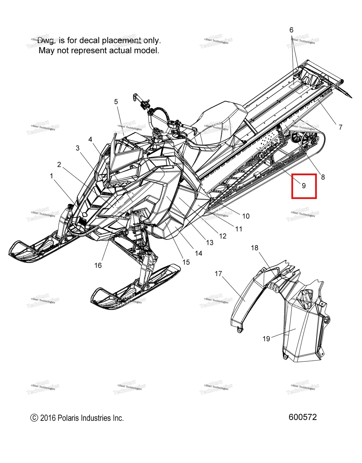 Деталь 7182812 (Наклейка тоннель AXYS правый Polaris 800 AXYS Pro RMK LE 155 (2017) (7182812)) на схеме узла Body, Decal S18efk6psa/Psl