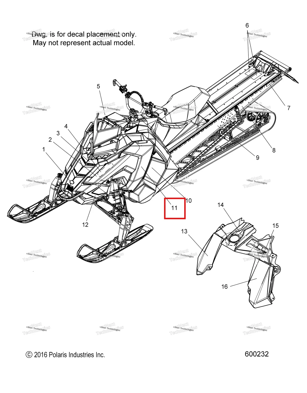 Деталь 7183373 (Наклейка боковая панель PRO правый Polaris 800 AXYS Pro RMK LE 155 (2017) (7183373)) на схеме узла Body, Decal S17efk8psa/Psl