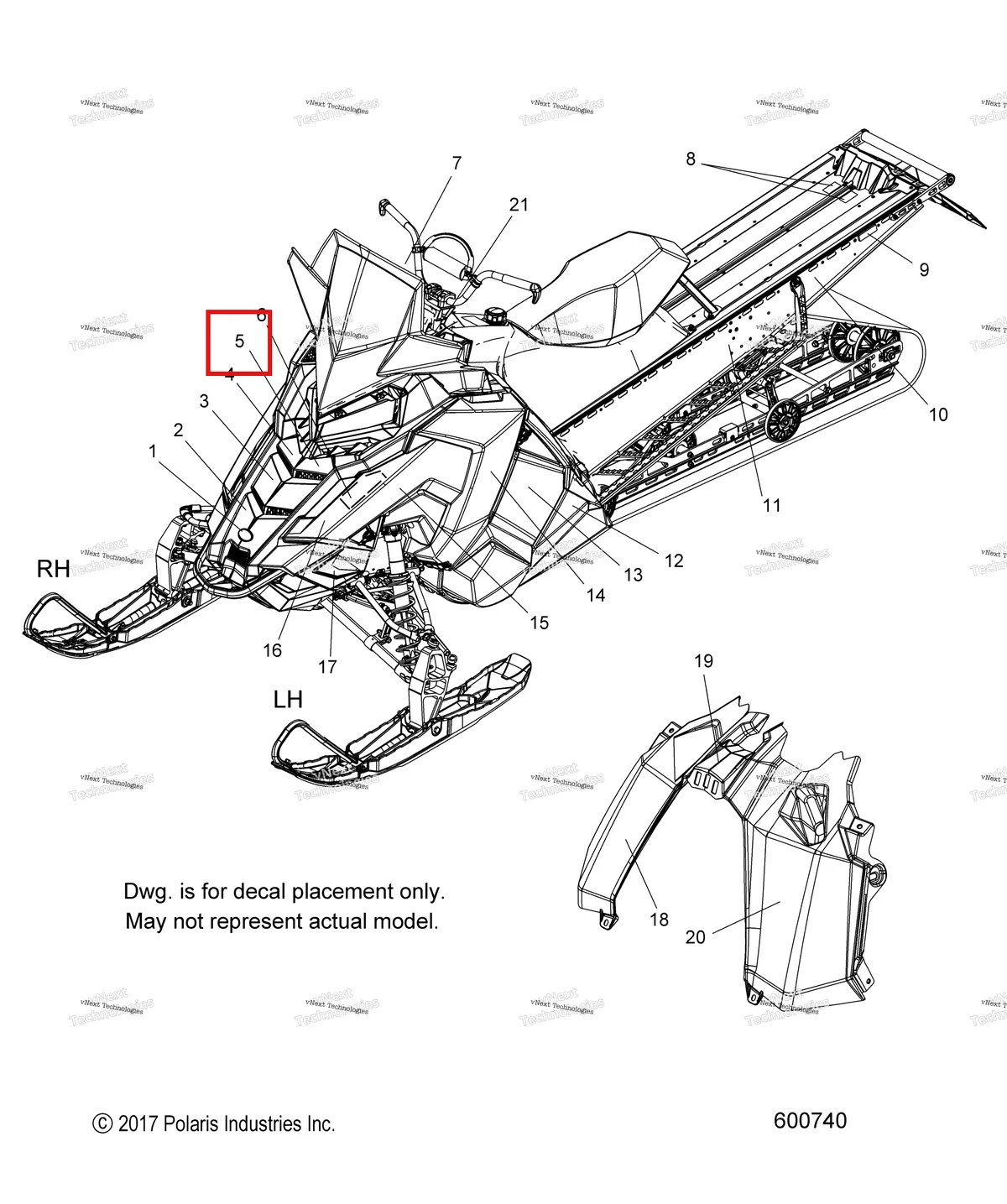 Деталь 7183499 (Наклейка капот RMK Polaris 800 AXYS Pro RMK LE 155 (2017) (7183499)) на схеме узла Body, Decal, Snow Check Select (600740)