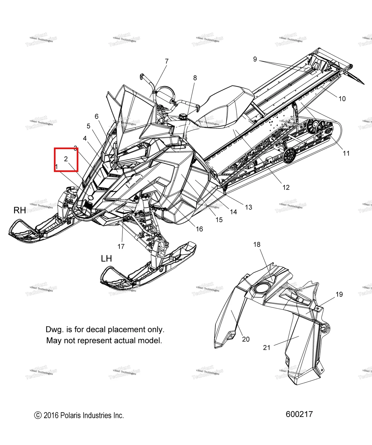 Деталь 7183502 (Наклейка капот нижний Polaris 800 AXYS Pro RMK LE 155 (2017) (7183502)) на схеме узла Body, Decal, Snow Check Opt. (600217)