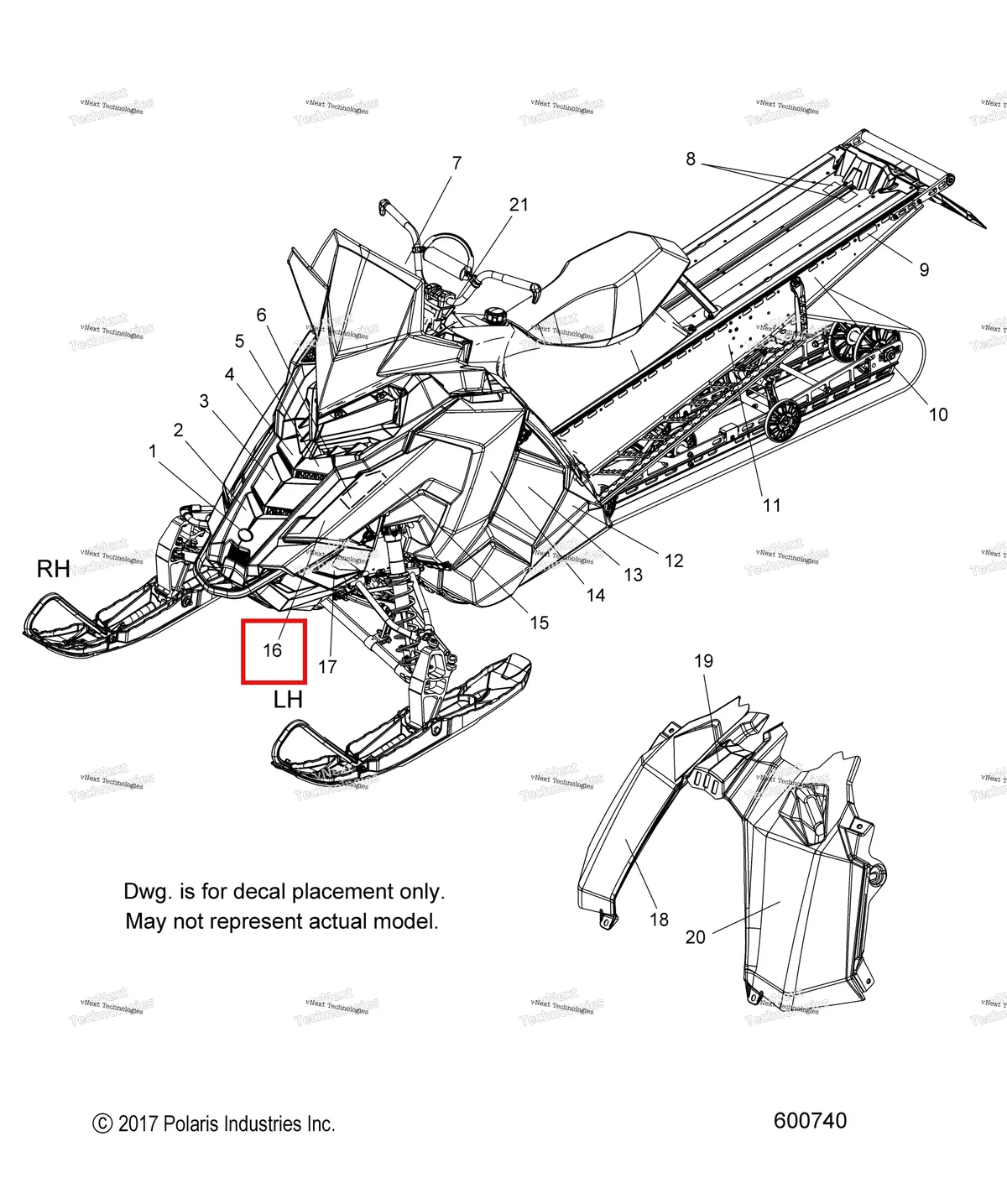 Деталь 7183509 (Наклейка боковая панель TOP левый Polaris 800 AXYS Pro RMK LE 155 (2017) (7183509)) на схеме узла Body, Decal, Snow Check Select (600740)