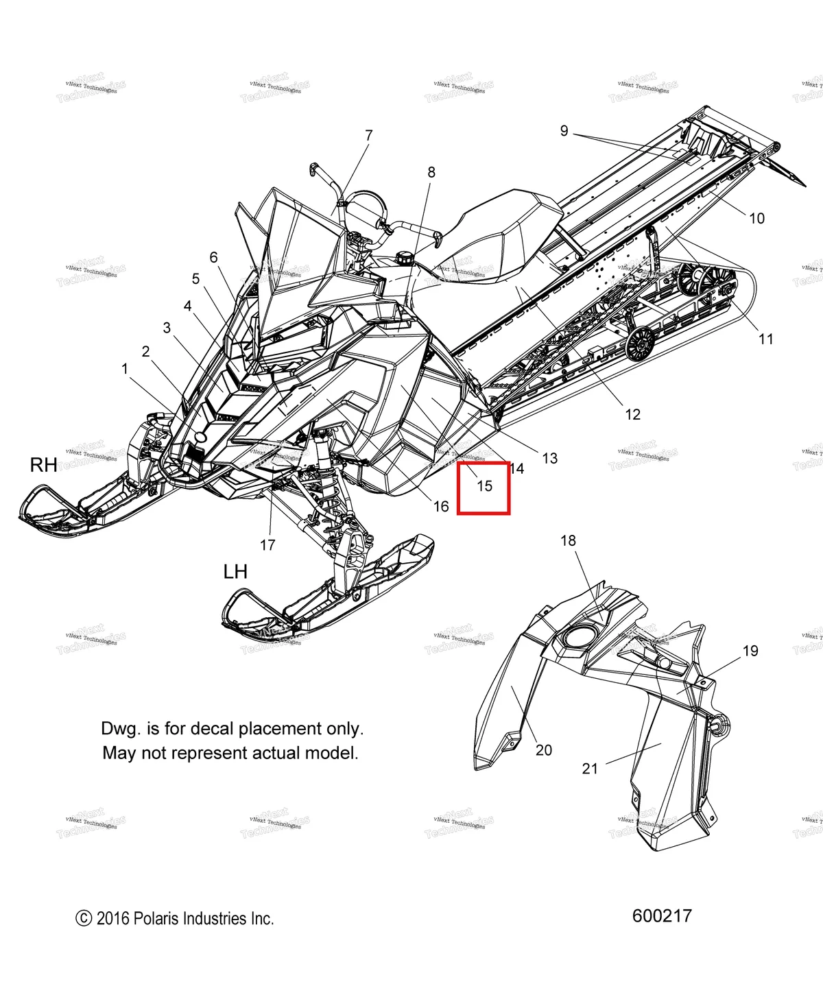 Деталь 7183514 (Наклейка боковая панель POLARIS правый Polaris 800 AXYS Pro RMK LE 155 (2017) (7183514)) на схеме узла Body, Decal, Snow Check Opt. (600217)