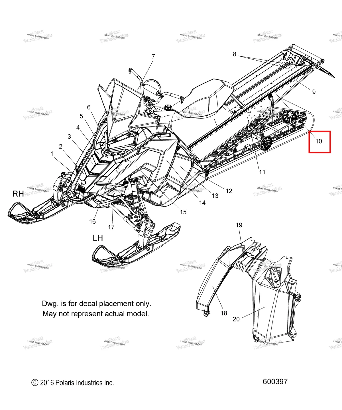 Деталь 7183529 (Наклейка тоннель 155 левый Polaris 800 AXYS Pro RMK LE 155 (2017) (7183529)) на схеме узла Body, Decal, Snow Check Opt. S17eft8 (600397)