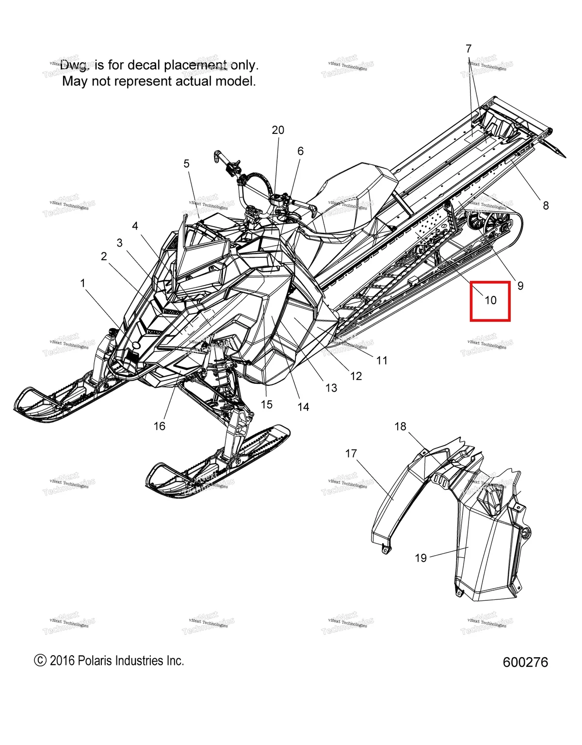 Деталь 7183555 (Наклейка тоннель AXYS левый чёрный боковая панель / красный Polaris 800 AXYS Pro RMK LE 155 (2017) (7183555)) на схеме узла Body, Decal, Snow Check Blk/Pink, Blk/Red