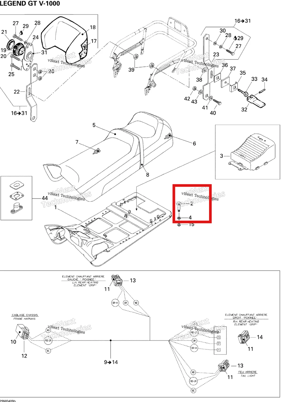 Деталь 732601221 (Деталь T-screw) на схеме узла 2005 Ski-Doo Legend V-1000 Seat Gt