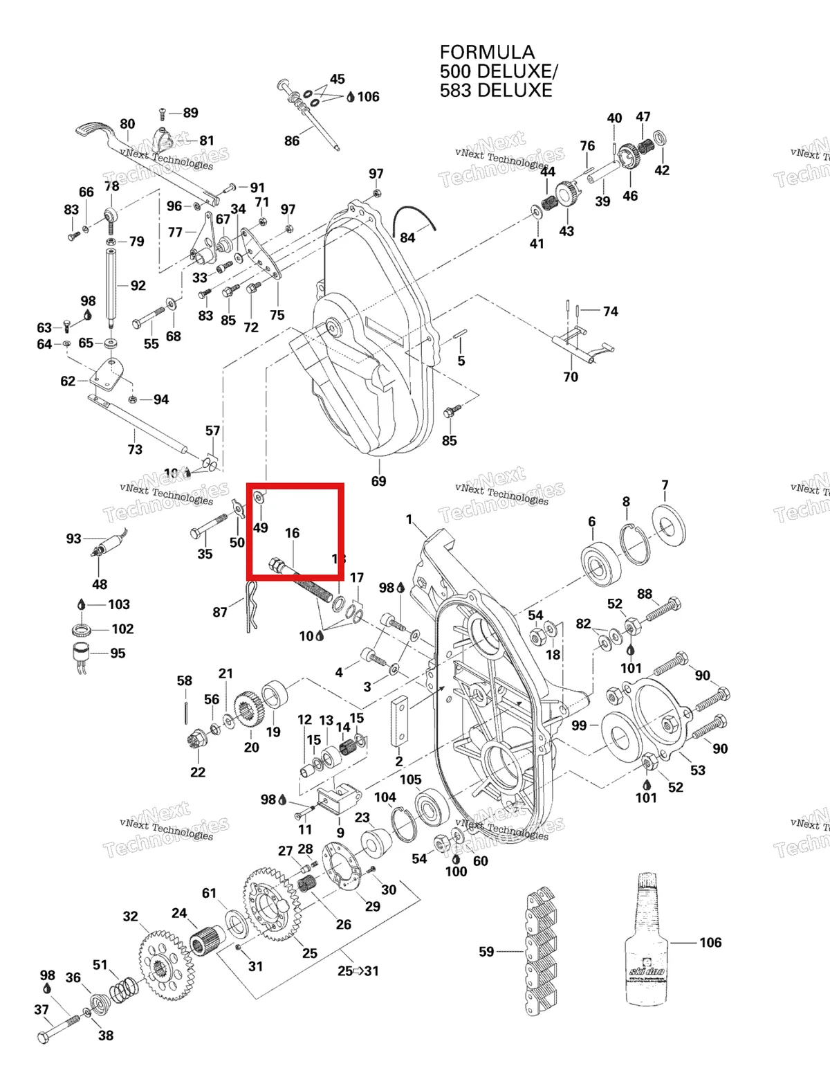 Деталь 732601275 на схеме узла 1998 Ski-Doo Formula 500 Deluxe Transmission