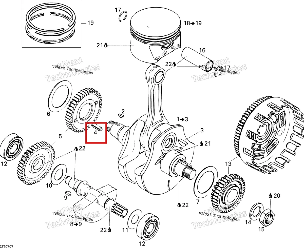 Деталь 732804009 (Деталь Rolled Pin M8 X 24) на схеме узла 2007 Can-Am DS 650 X Crankshaft And Pistons