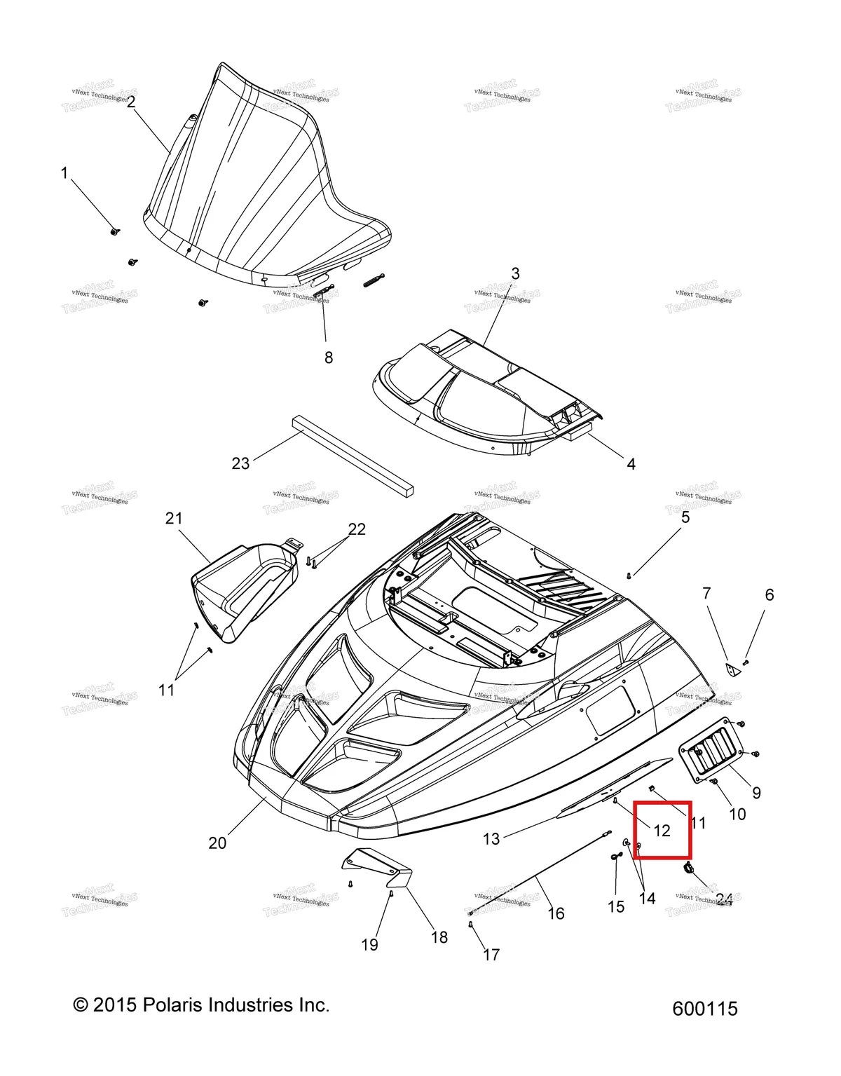 Деталь 7511864 (Болт Polaris Widetrak LX (2006) (7511864)) на схеме узла Body, Hood Asm. & Windshield
