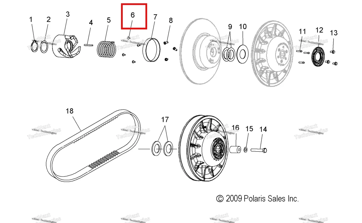 Деталь 7512048 (Discontinued Polaris Widetrak LX (2006) (7512048)) на схеме узла Drive Train, Secondary Clutch