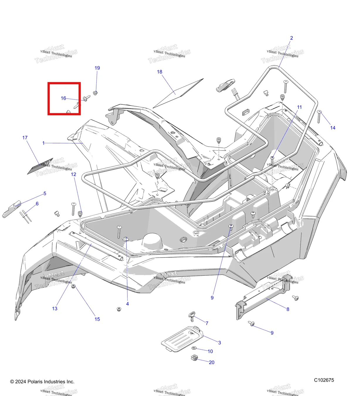 Деталь 7512193 (CARRIAGE болт Polaris Widetrak LX (2006) (7512193)) на схеме узла Body, Front Cab