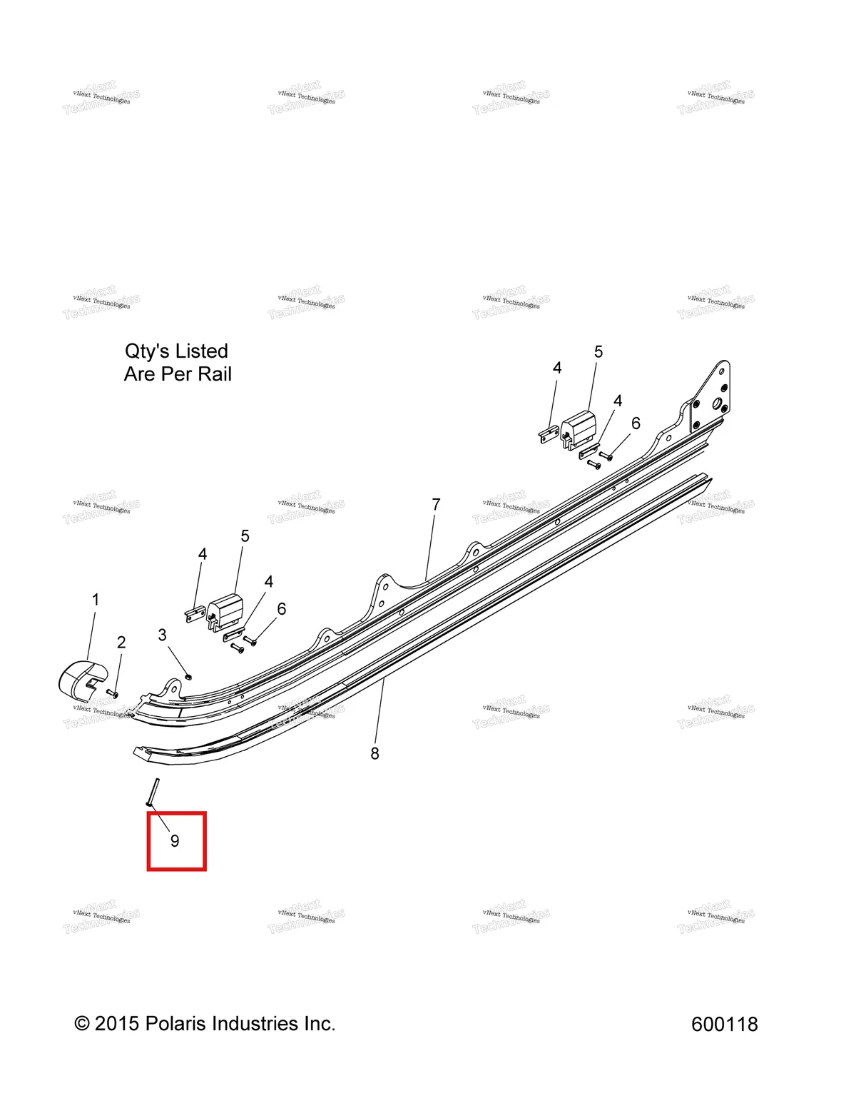 Деталь 7512227 (Винт Polaris Widetrak LX (2006) (7512227)) на схеме узла Suspension, Rail Asm