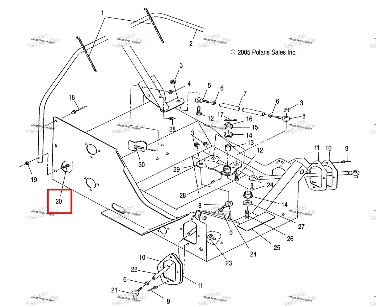 Деталь 7512275 (Болт CARRIAGE Polaris Widetrak LX (2006) (7512275)) на схеме узла Steering, Lower