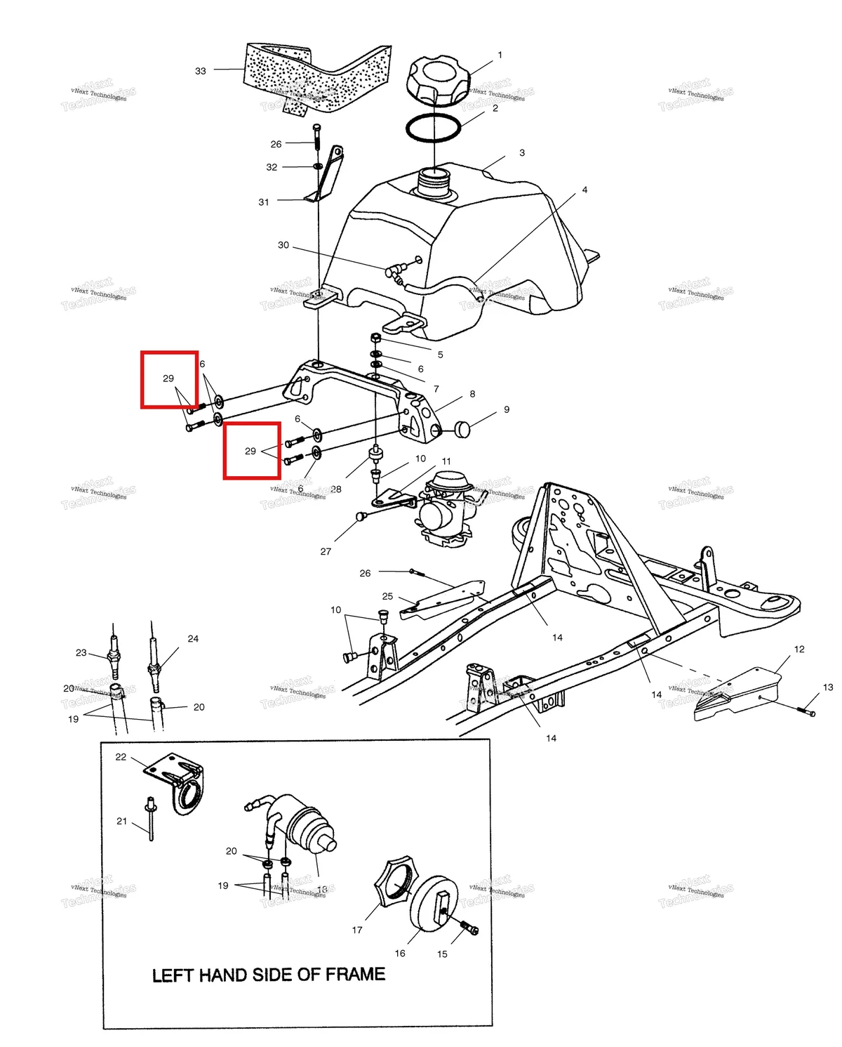 Деталь 7512276 (Болт Polaris Widetrak LX (2006) (7512276)) на схеме узла Fuel Tank & Carburetor Mounting