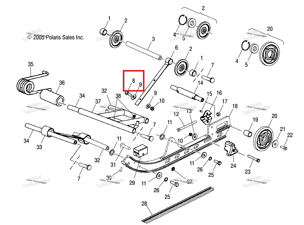 Деталь 7512307 (Винт Polaris Widetrak LX (2006) (7512307)) на схеме узла Suspension, Rear