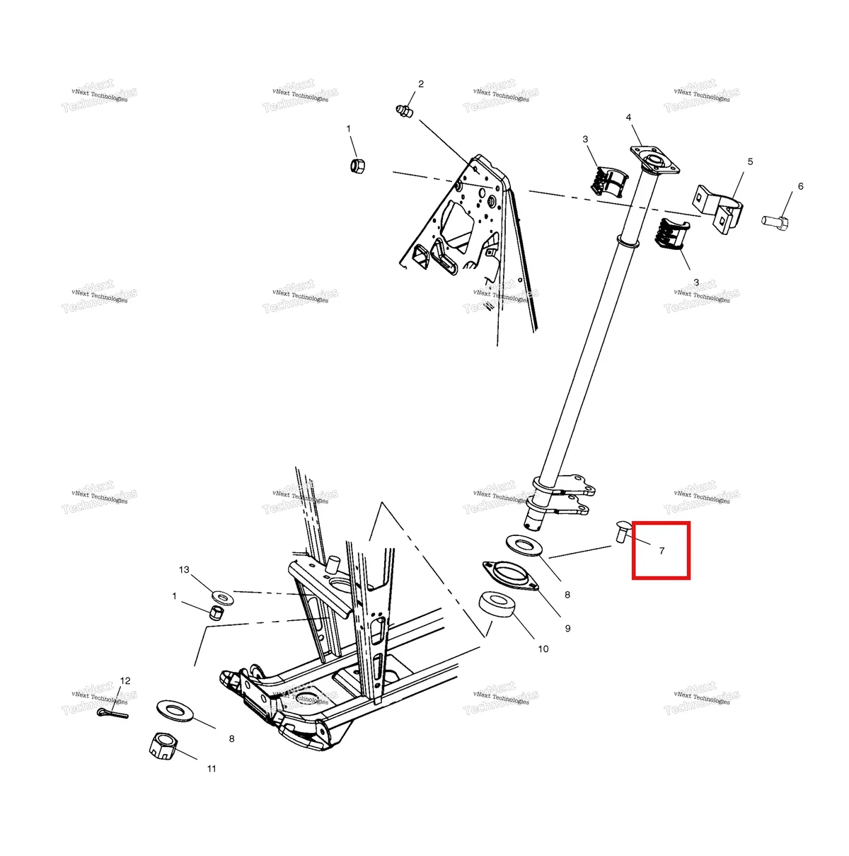 Деталь 7512377 (CARRIAGE болт Polaris Widetrak LX (2006) (7512377)) на схеме узла Steering Post