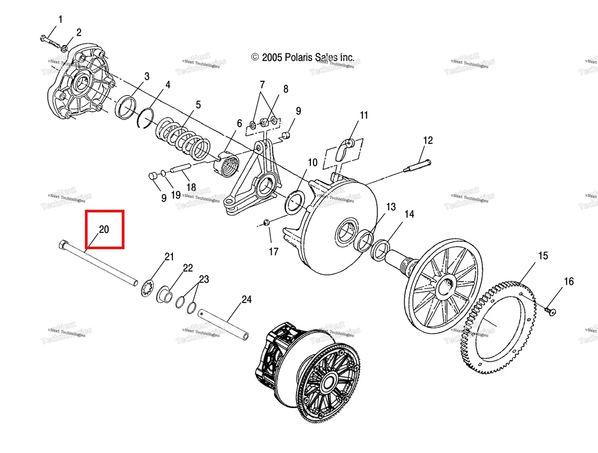 Деталь 7512565 (Болт Polaris Widetrak LX (2006) (7512565)) на схеме узла Drive Train, Clutch, Primary