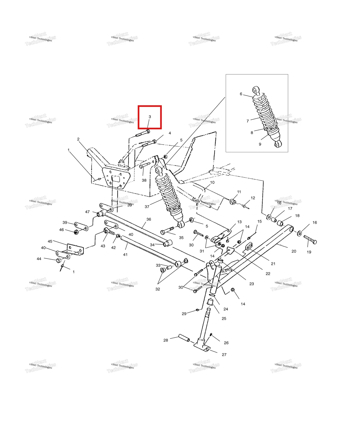 Деталь 7512582 (Болт Polaris Widetrak LX (2006) (7512582)) на схеме узла Front Suspension