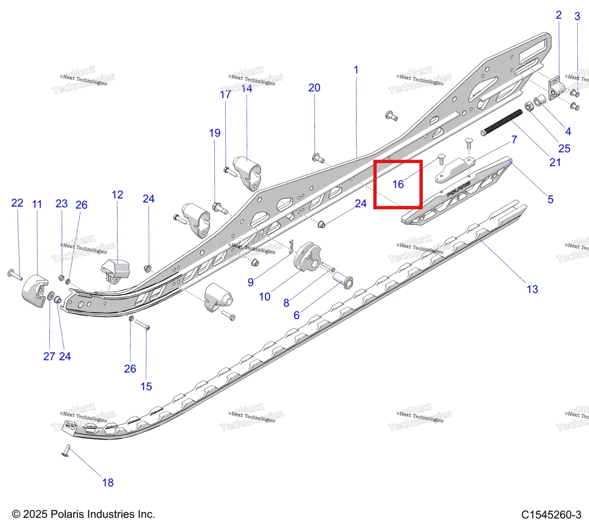 Деталь 7515199 (Винт Polaris Widetrak LX (2006) (7515199)) на схеме узла Suspension, Rail Beam Lh/Rh S27tdl9b