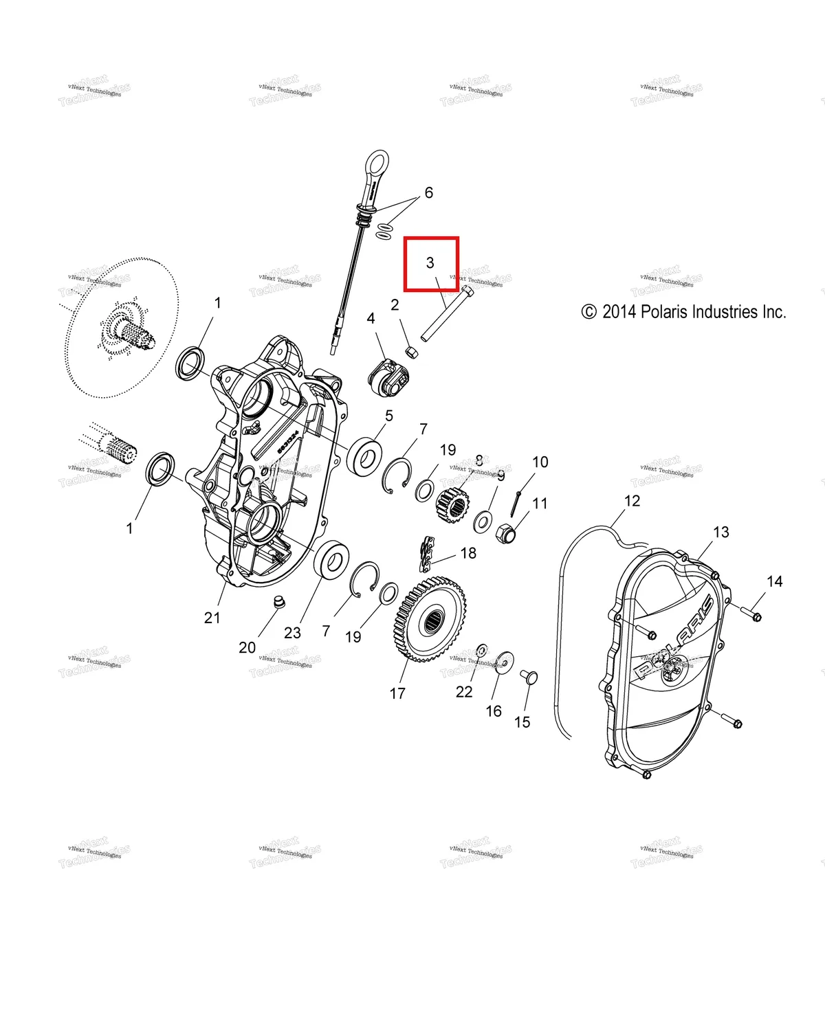 Деталь 7515459 (Винт 3/8 16 X3 1/2 HXHD TAP Polaris Widetrak LX (2006) (7515459)) на схеме узла Drive Train, Chaincase