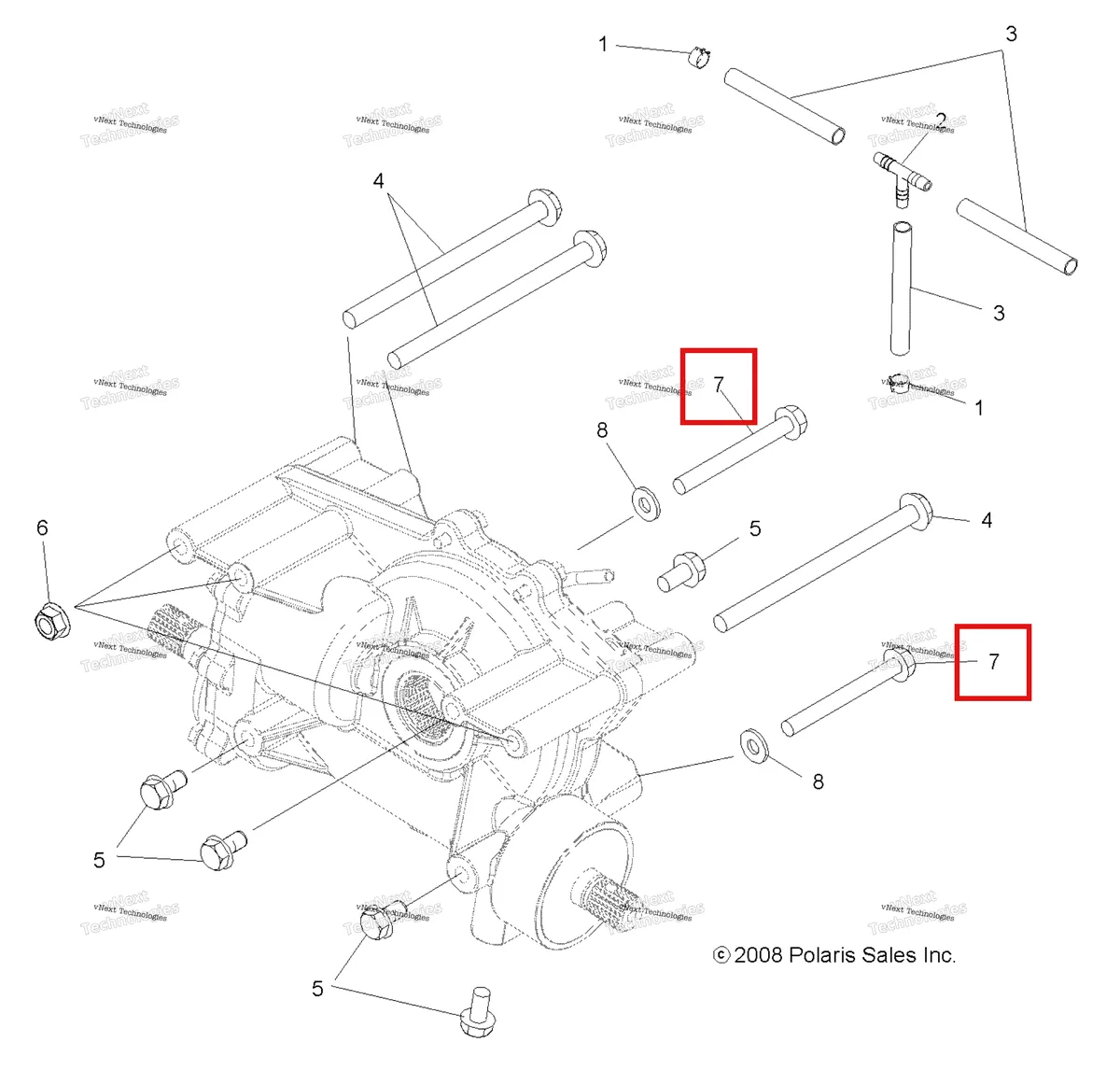 Деталь 7515502 (Болт Polaris Widetrak LX (2006) (7515502)) на схеме узла Drive Train, Mid Gearcase Mounting