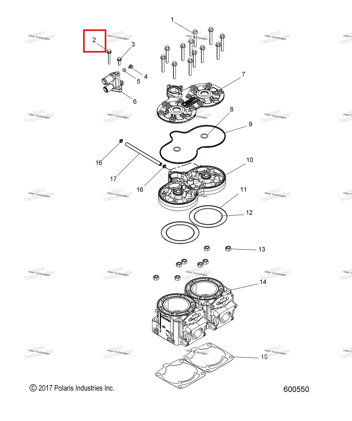 Деталь 7516825 (Винт Polaris 800 AXYS Pro RMK LE 155 (2017) (7516825)) на схеме узла Engine, Cylinder