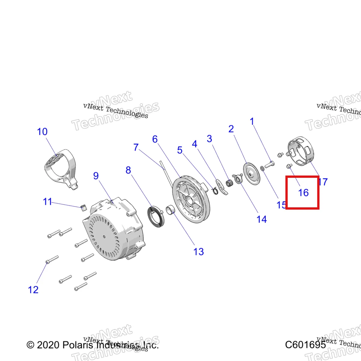 Деталь 7517278 (Винт Polaris 800 AXYS Pro RMK LE 155 (2017) (7517278)) на схеме узла Engine, Recoil Starter