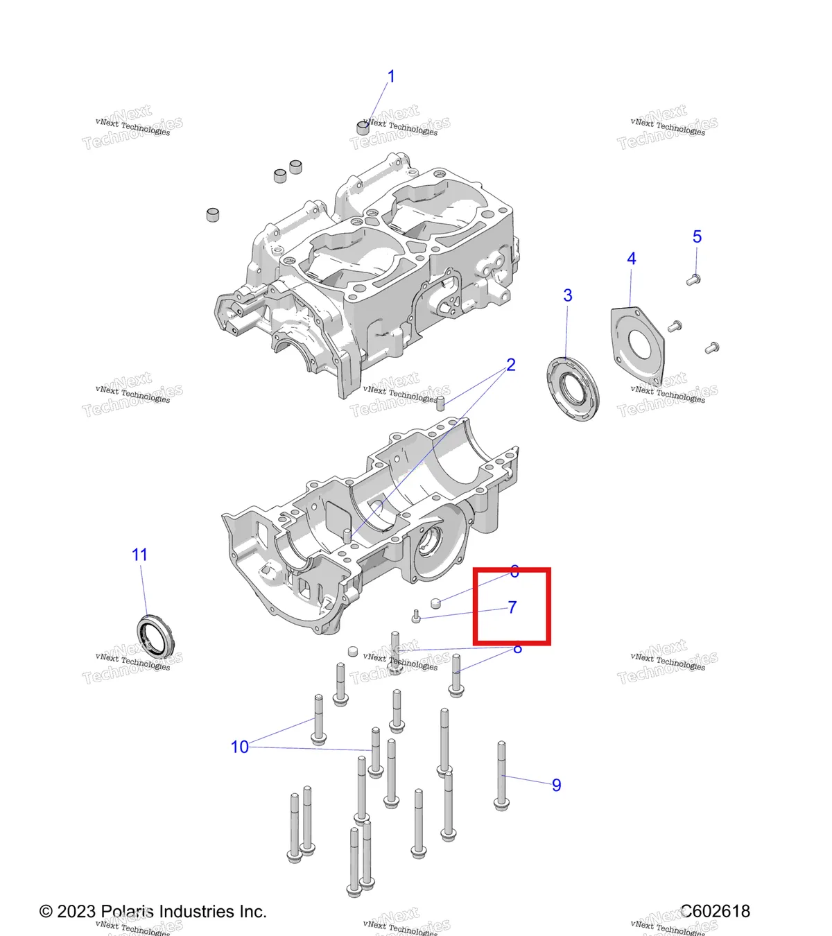 Деталь 7517577 (Винт Polaris 800 AXYS Pro RMK LE 155 (2017) (7517577)) на схеме узла Engine, Crankcase