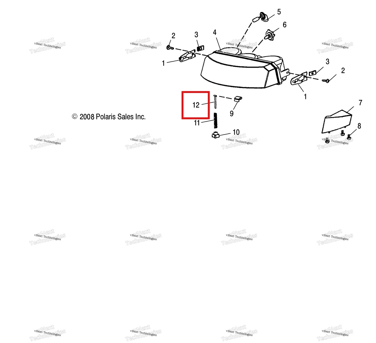 Деталь 7517746 (Болт тройник регулятор 2.25 Polaris Widetrak LX (2006) (7517746)) на схеме узла Electrical, Headlight