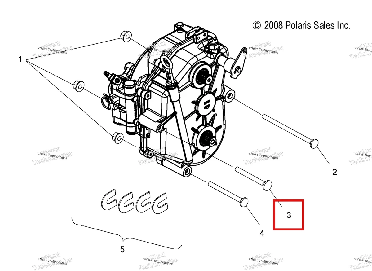 Деталь 7518360 (Болт CARR 3/8 16 X3 5 GR5 Y Polaris Widetrak LX (2006) (7518360)) на схеме узла Drive Train, Gearcase Mounting