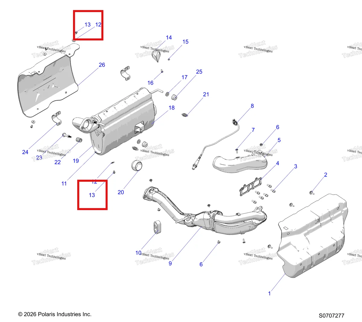 Деталь 7518490 (Винт 1/4 20 X1 / 2, TFM HW M Polaris 800 AXYS Pro RMK LE 155 (2017) (7518490)) на схеме узла Engine, Exhaust System