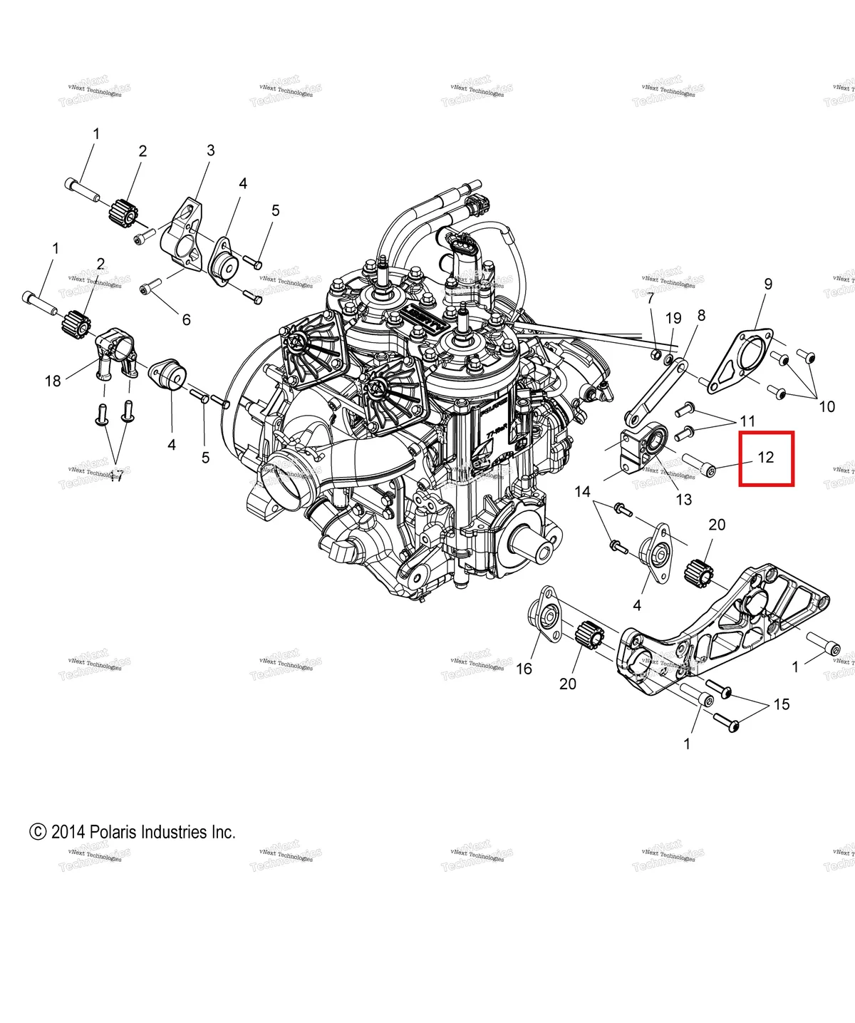 Деталь 7519119 (Винт SH M10 X1 5 X25 ZOD Polaris 800 AXYS Pro RMK LE 155 (2017) (7519119)) на схеме узла Engine, Mounting & Long Block