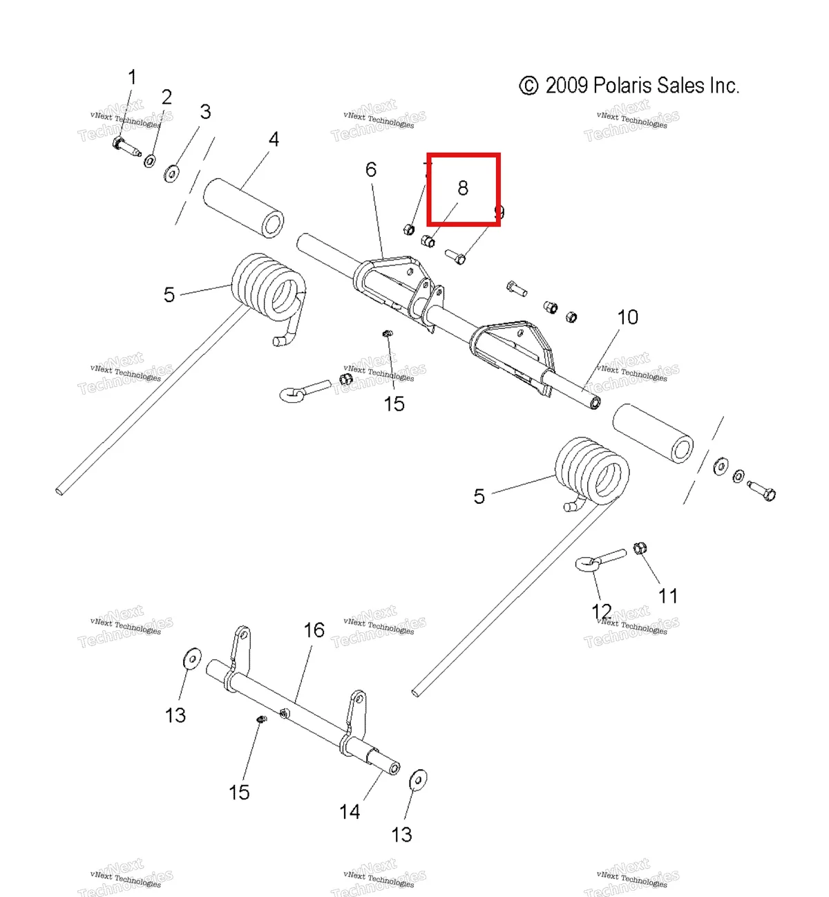 Деталь 7542326 (Гайка SHOULDER Polaris Widetrak LX (2006) (7542326)) на схеме узла Suspension, Torque Arm, Rear & Pivot Arm